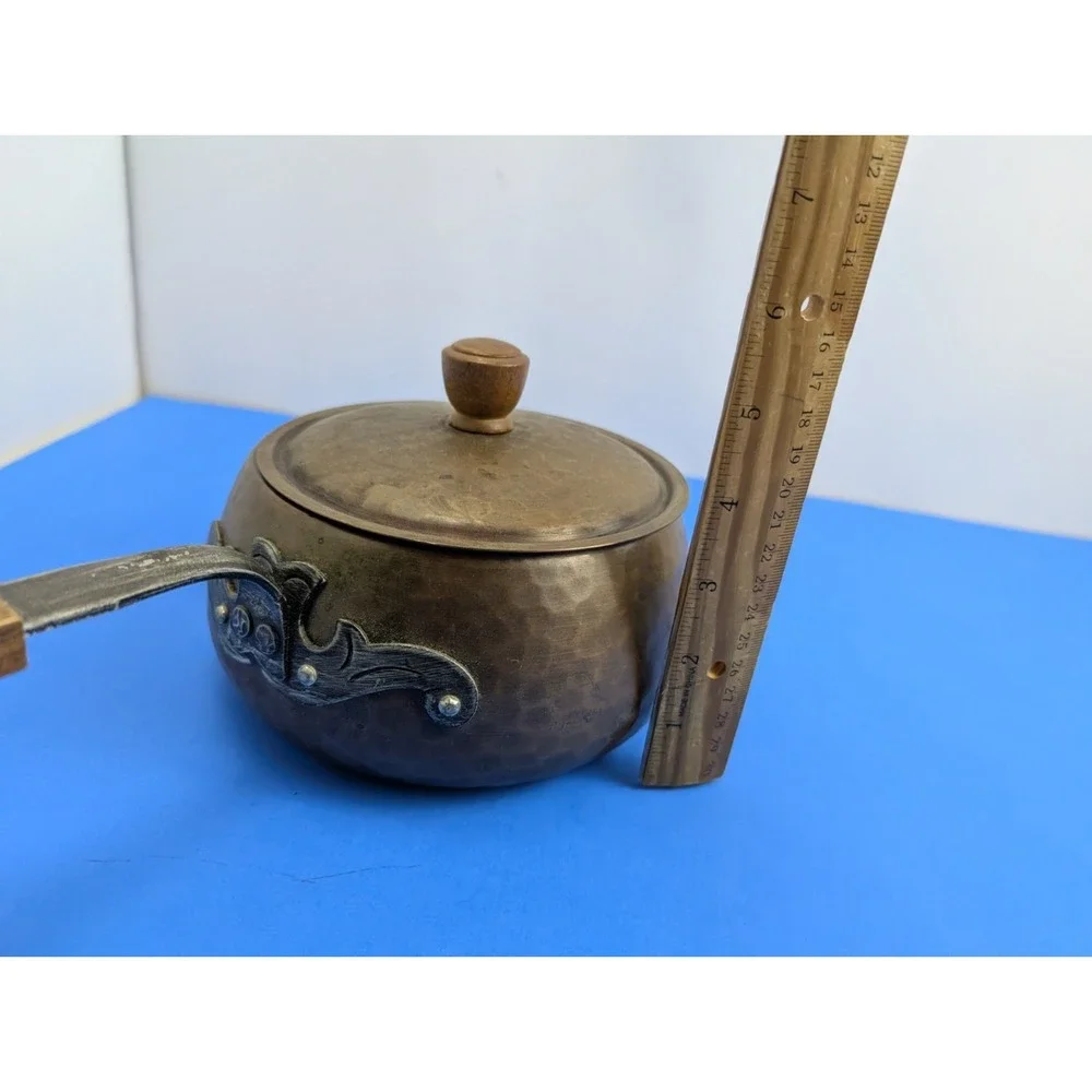 Vintage Swiss Made Stockli Hammered Copper Metal Chef Pot Wood Handle for Stove